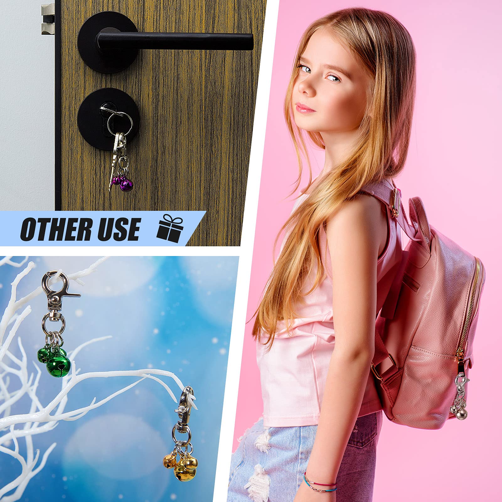 Qpets® 4 Pieces Pet Bells for Collars Loud Dog Bells Key Rings Dog Bell Collar Charm Dog Triple Bell Pendant for Dogs Cat Collar Decoration and Training Qpets® 4 Pieces Pet Bells for Collars Loud Dog Bells Key Rings Dog Bell Collar Charm Dog Triple Bell Pendant for Dogs Cat Collar Decoration and Training
